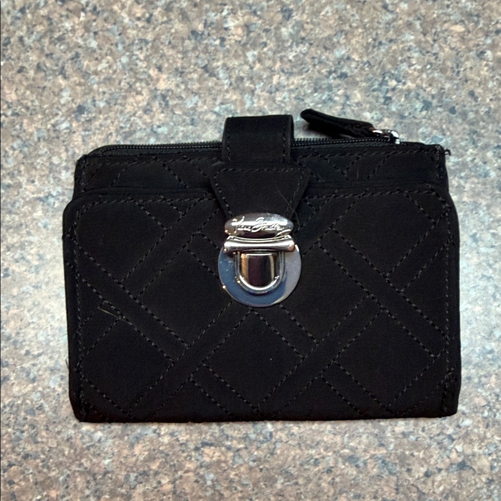 Vera Bradley Black Quilted Small Wallet with Silver-tone Hardware